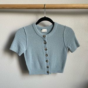 Wilfred Free XS baby blue short sleeve cropped sweater 100% nylon